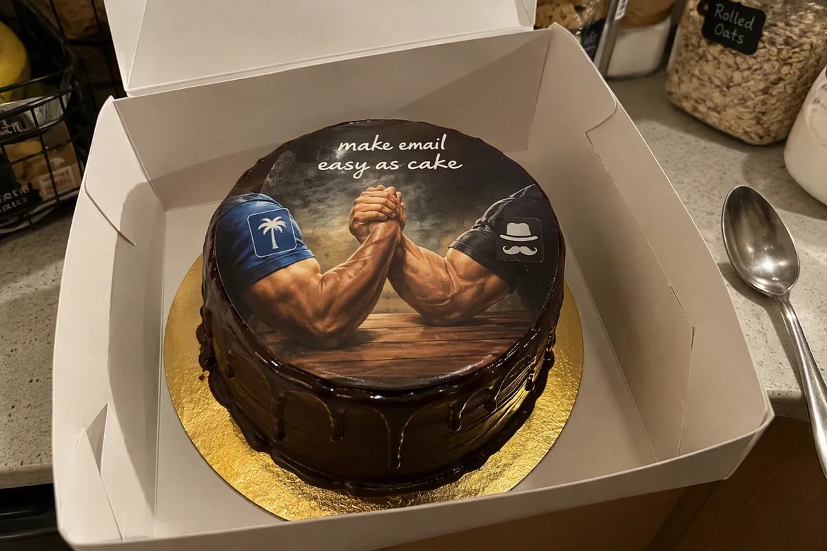 Chocolate cake printed with two arms arm-wrestling